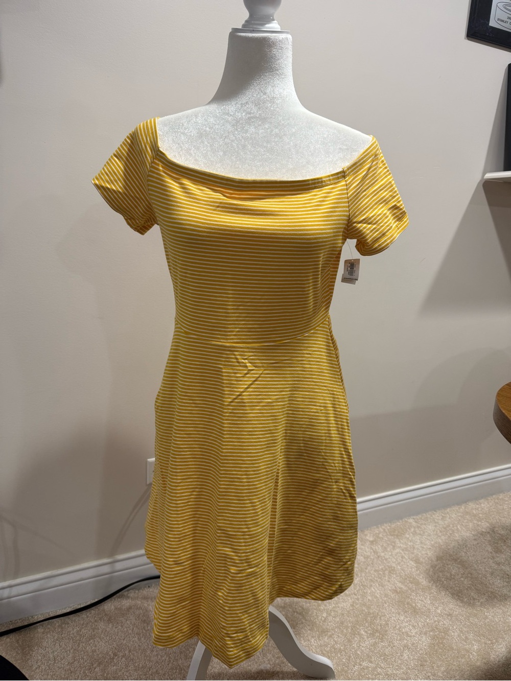 Old Navy Yellow and White Striped One-Shoulder Fit & Flare Dress